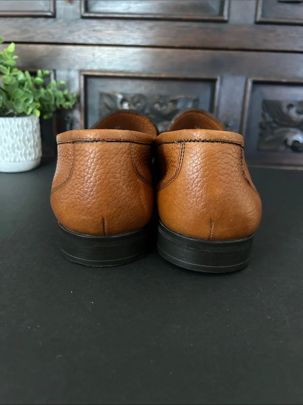 Santoni Men's Cognac Pebbled Leather Penny Loafers